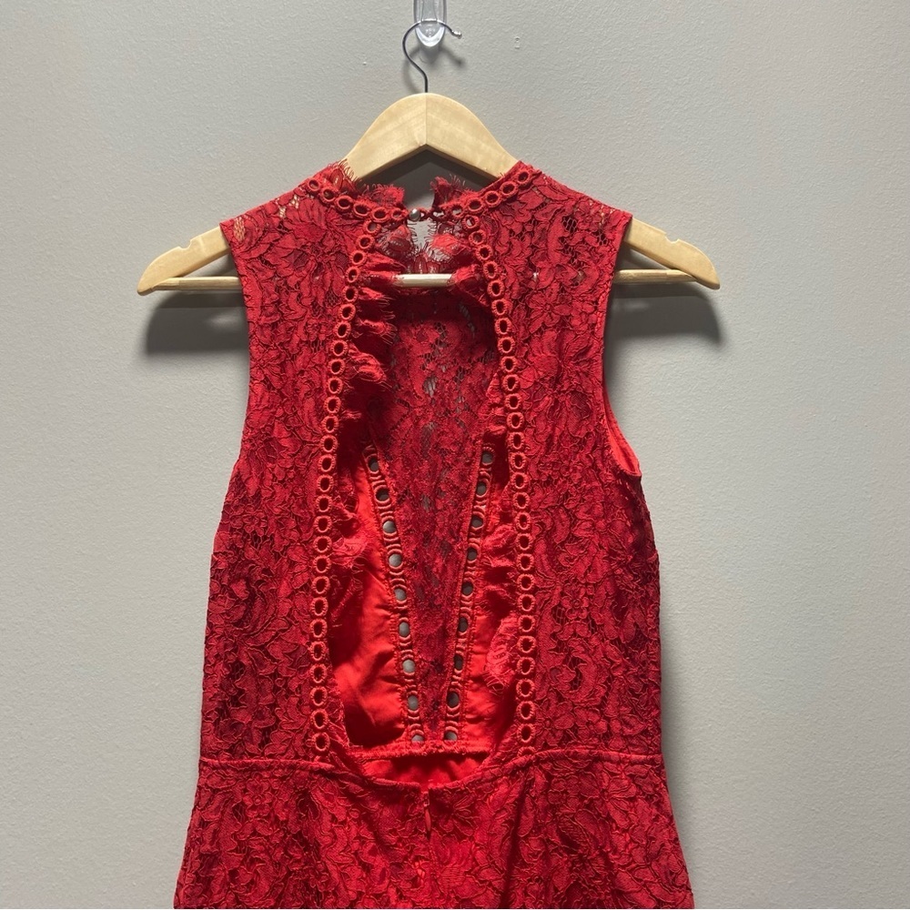 Saylor x Free People Red Lace Open Back Mini Dress - Picture 6 of 8